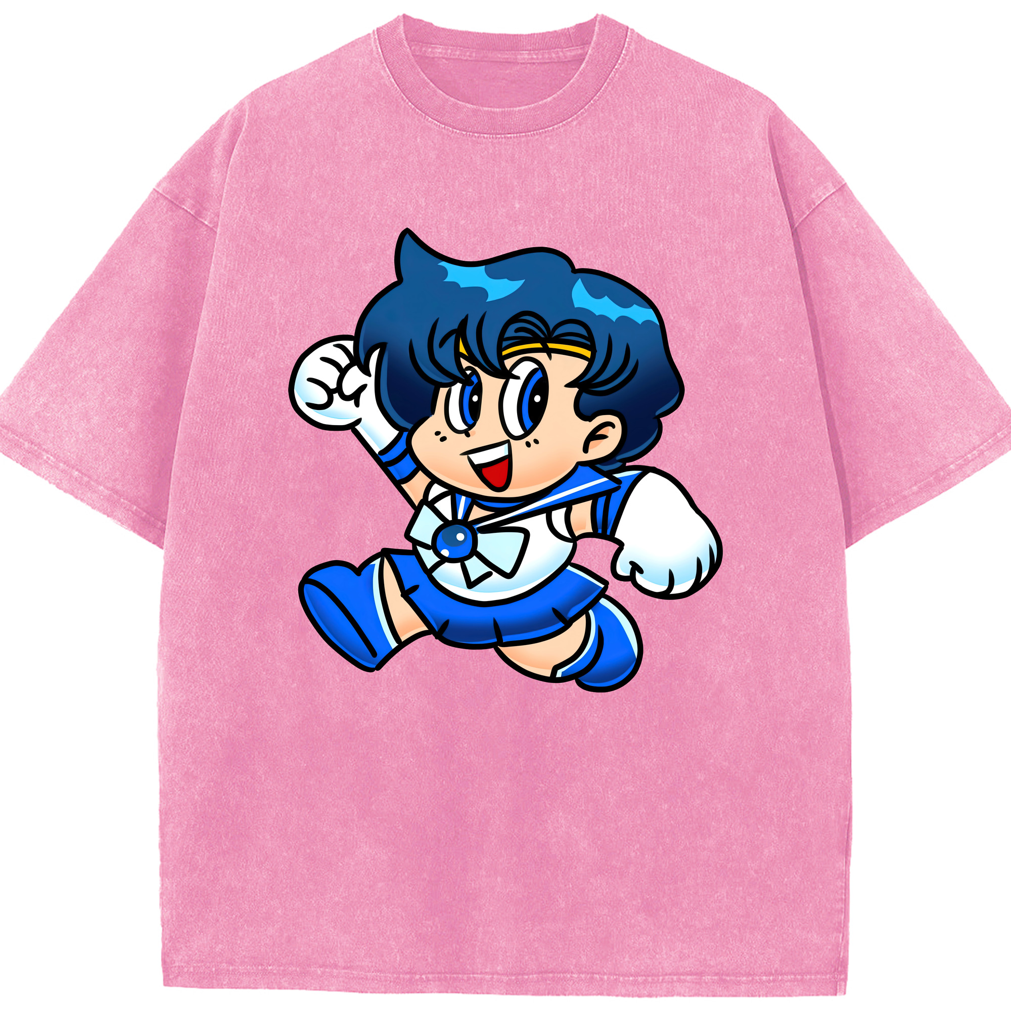 （画像用） 美少女戦士セーラームーン 水野 亜美 みずの あみ Sailor Moon Mizuno Ami 綿100% ヴィンテージ風 半袖Tシャツ（フロントプリント）